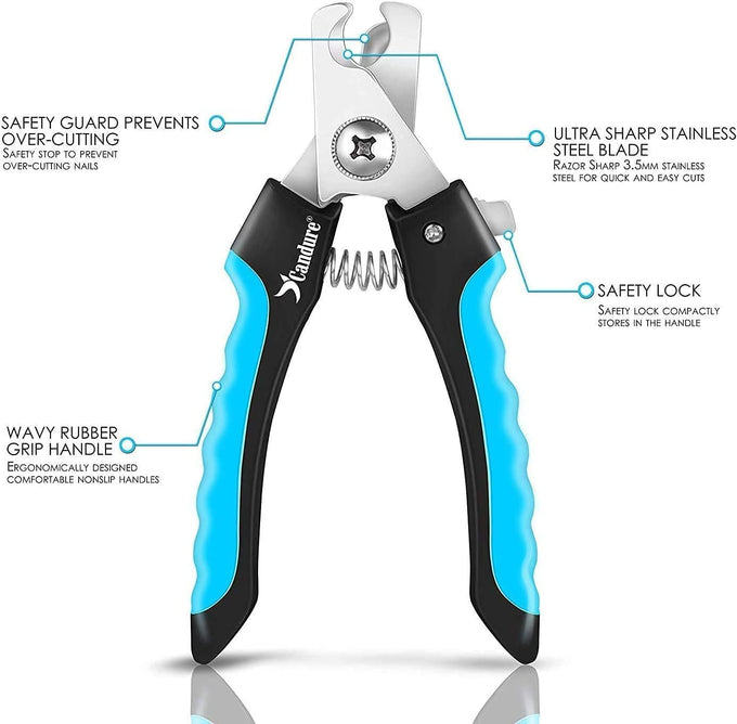 Candure pet nail clippers with safety guard for medium-large breeds, nail file, and ergonomic design