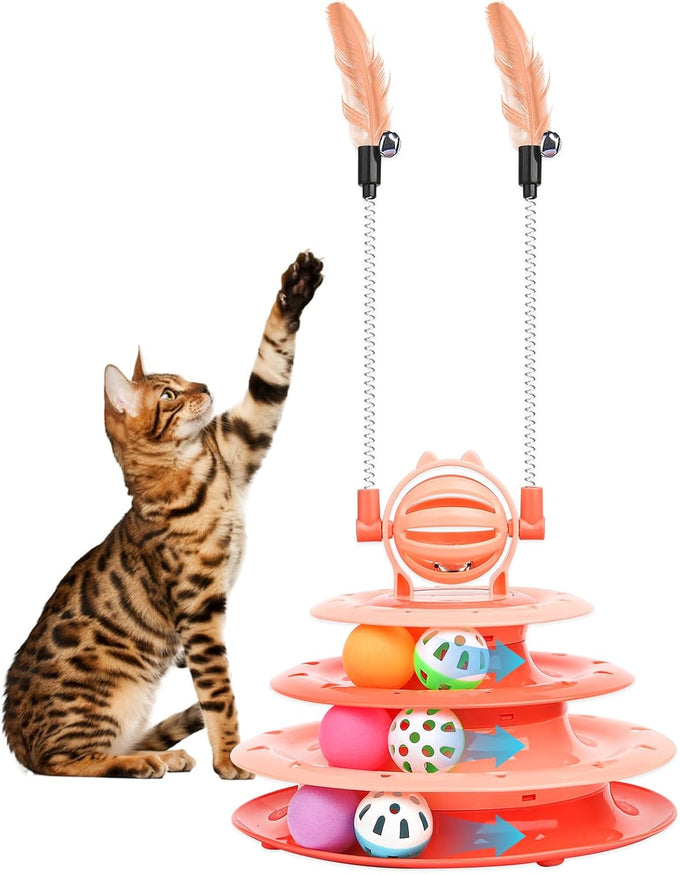 Lalakats interactive cat toy 4-tier carousel with 6 balls and 2 cat-tease
