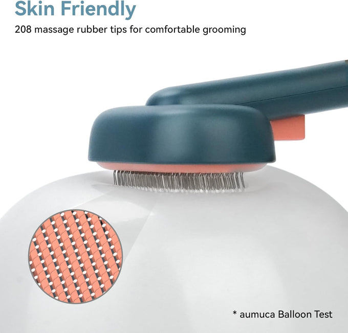 aumuca skin friendly slicker brush for dogs & cats with self-cleaning button, gentle pet grooming tool