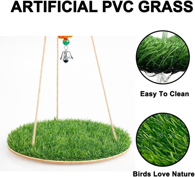 Bird Swing with Wooden Perch Stand for Parakeets, Cockatiels, Conures, Adjustable Rope and Rattan Chew Balls Cage Accessory
