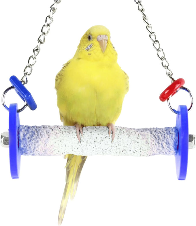 Sweet Feet and Beak XSmall Pumice Perch Bird Swing - Blue, 4.5 Inches, Safe Bird Cage Accessories for Small Birds