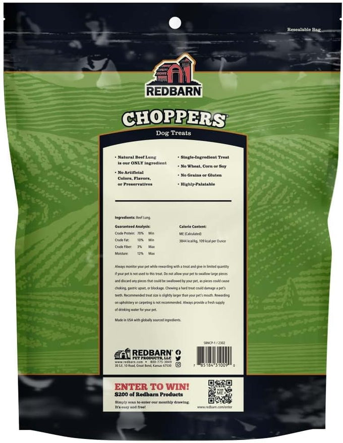 Redbarn natural beef lung chopper treats for dogs, premium made in usa, single ingredient, high protein, low fat, 9 oz bag