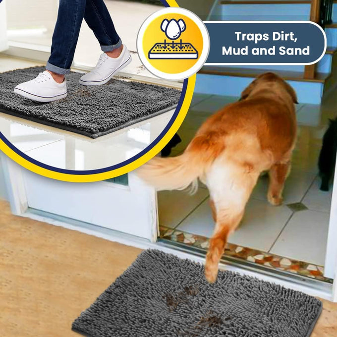Muddy Mat grey microfiber chenille door mat indoor entryway rug non-slip machine washable pet rug 30x19