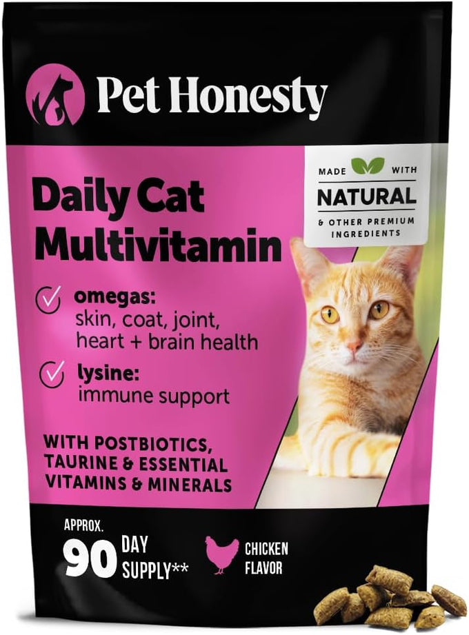pet honesty cat multivitamin crunchy & creamy chews - supports immune, joint, skin, coat, and digestion health with omega 3s and lysine
