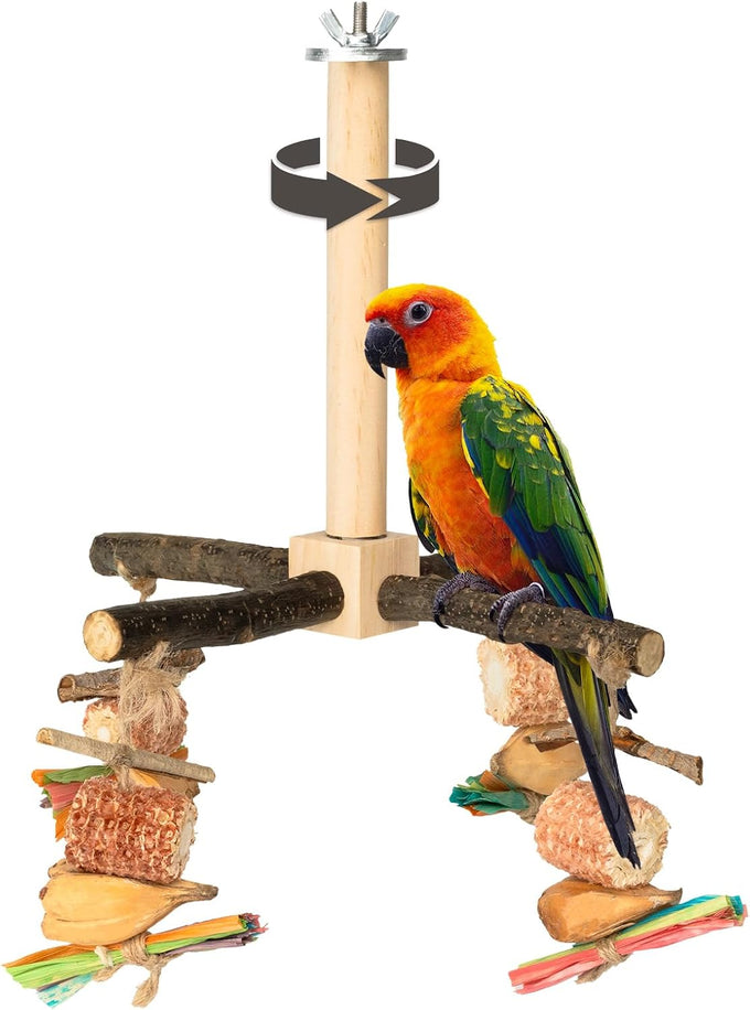agape rotating parrot perch toy with chew toy natural wooden stand for small medium birds cage accessory