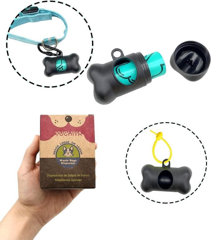 Standard-Sized leak-proof scented doggy waste bags and holder dispenser with carabiner safety lock and fastener