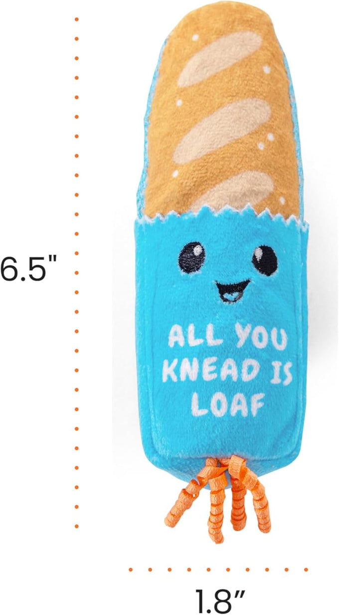 Catstages Loaf Kicker Toy with Catnip and Dental Mesh - Bread Shape, Plush, and Ribbon Cat Toy for Kicking and Teeth Cleaning, Tan