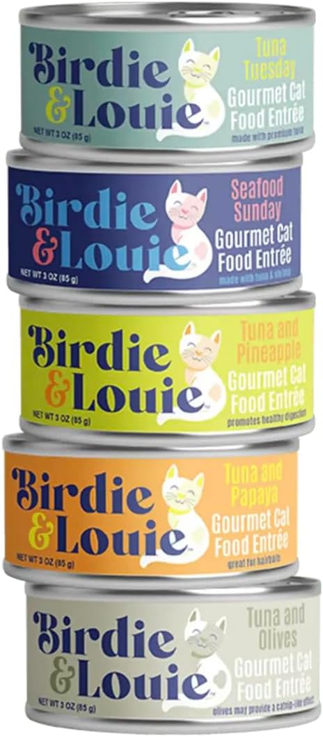 Birdie & Louie Wet Cat Food Variety Pack of Tuna Flavors | 6 Cans of 5 Different Tuna Flavors | All Natural Ingredients, Grain Free | 3 Oz Cans, Bulk Case of 30 Cans
