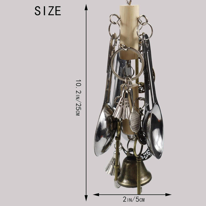 Bird Parrot Chew Toys for Macaws, African Grey Parrots, Cockatoos, and More - Brass Keys, Bells, and Mini Badminton Balls