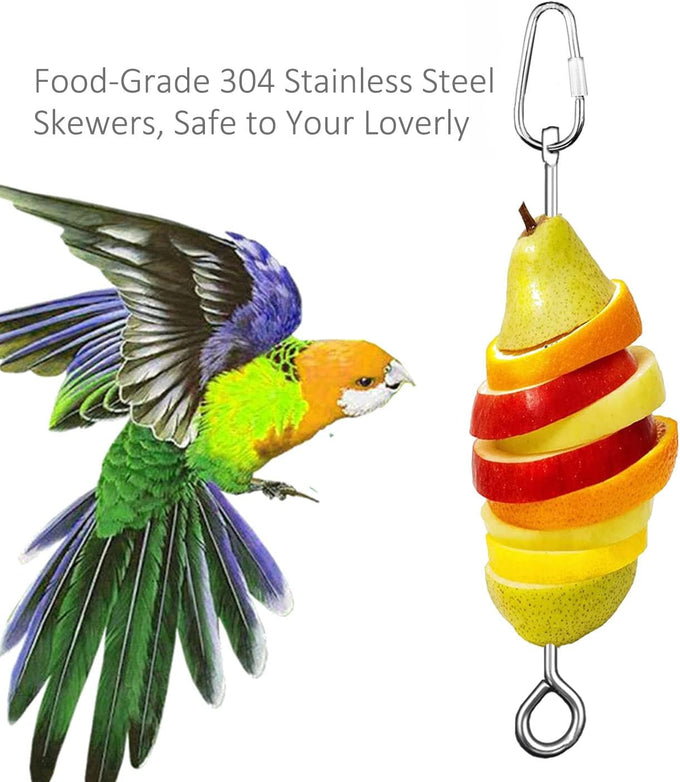 304 stainless steel bird cage food holder for parrot fruit vegetable skewer 3-pack