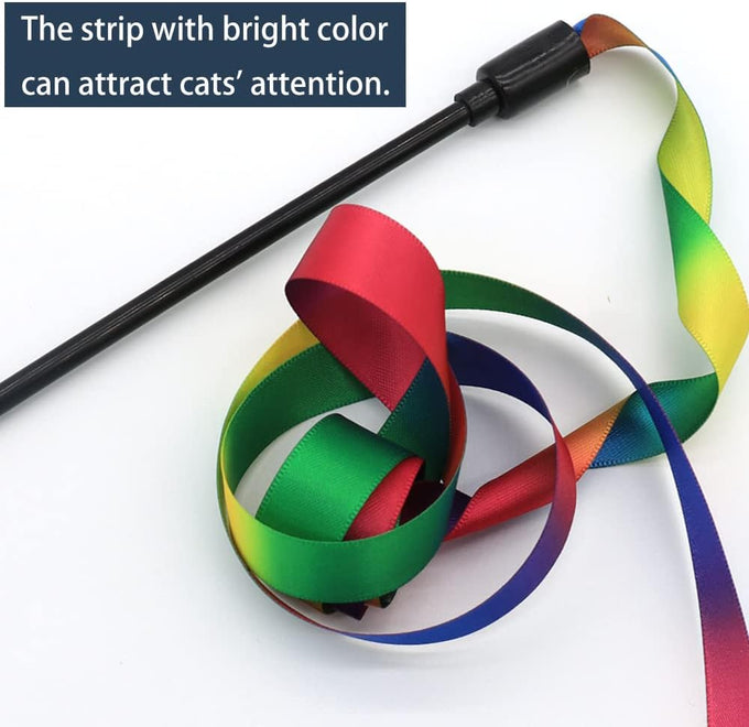 Lasocuhoo 2-pack Interactive Cat Teaser Wand String Ribbon Rainbow Charmer for Cats and Kittens