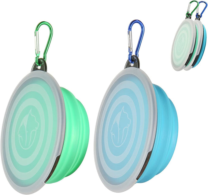 slson collapsible dog travel bowls 2 pack light blue and green small size