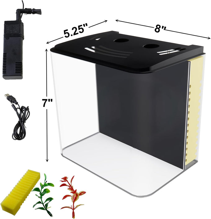 AQUANEAT 1.2 Gallon Small Rectangular Betta Fish Tank Starter Kit with LED Light and Water Filter Pump