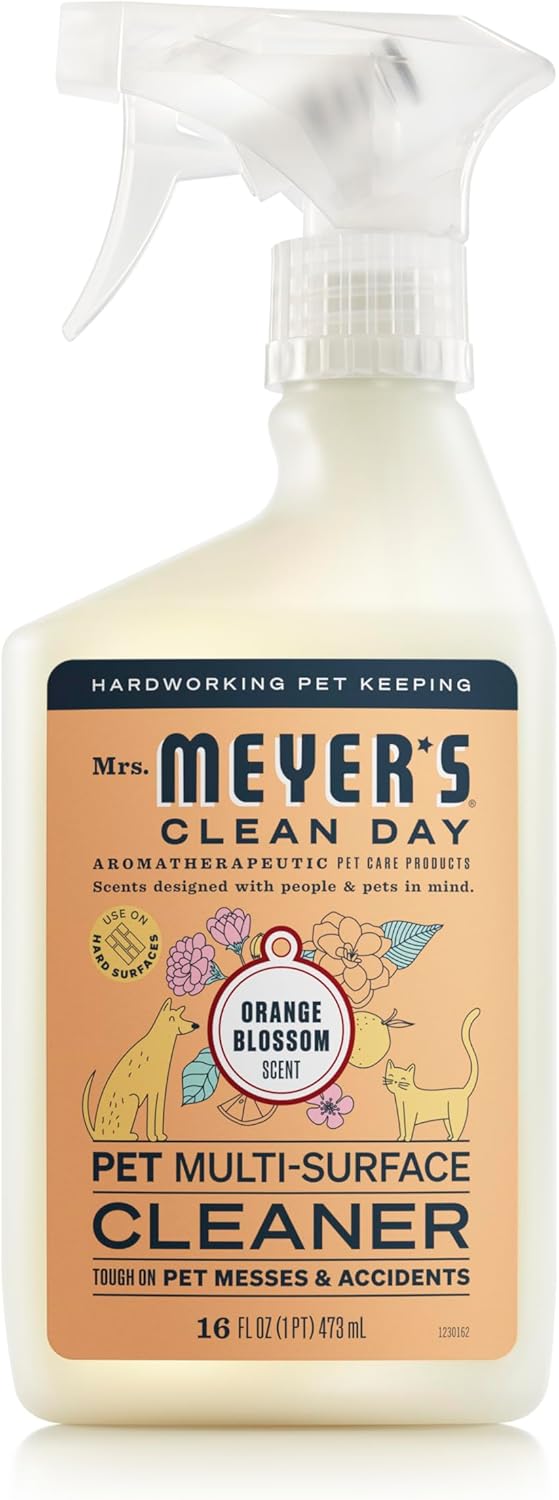 Mrs. MEYER'S CLEAN DAY Pet Multi-Surface Cleaner, Orange Blossom Scent, 16oz for hard surfaces and pet messes