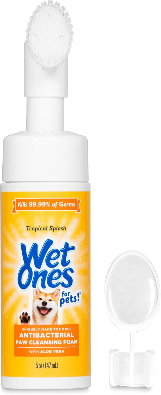 Wet Ones for Pets 5 Ounce Antibacterial Dog Paw Cleaner with built-in Scrubber Brush, Tropical Splash Scent