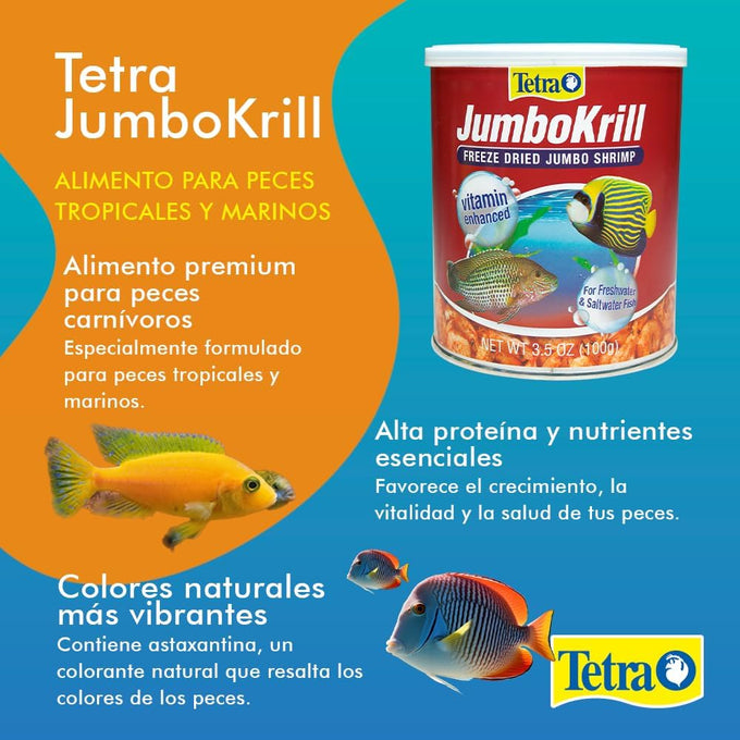 Tetra JumboKrill Freeze-Dried Shrimp, 3.5 Ounces, Natural Shrimp Treat for Aquarium Fish, Red