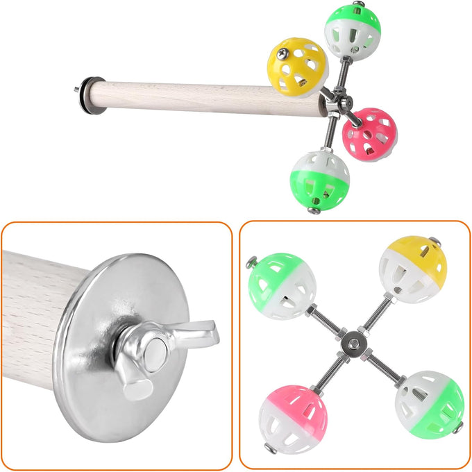 teniinet stand perch toy with rotating balls for small and medium birds including parakeets and cockatiels, 1-piece, natural wood, 7.85 inches, untreated beech