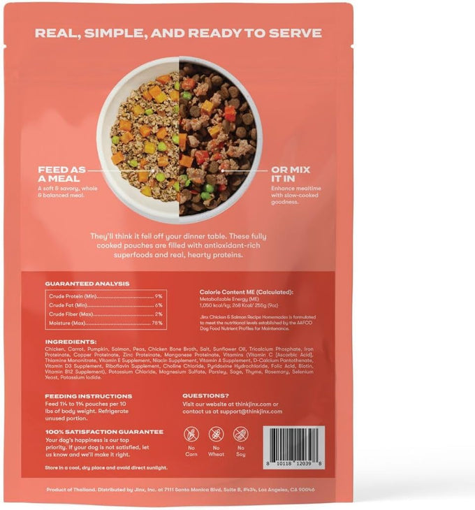 Jinx Salmon Wet Dog Food Topper, Mix with Dry Dog Food, Made with Real Salmon & Chicken, Bone Broth, No Fillers, Puppy, Adult, Senior, 9oz, 12 Pack