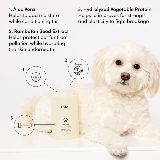 ouai fur bébé gentle cat and dog shampoo, 16 fl oz, vegan, cruelty-free, mercer street scent