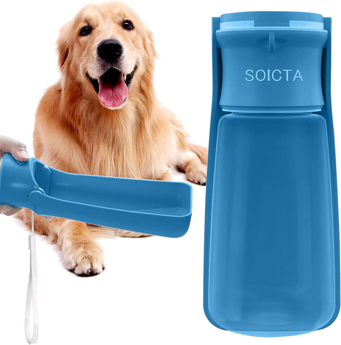 Soicta 19oz foldable portable dog water bottle, 12oz pet water dispenser for puppy, medium, large dogs and small animals