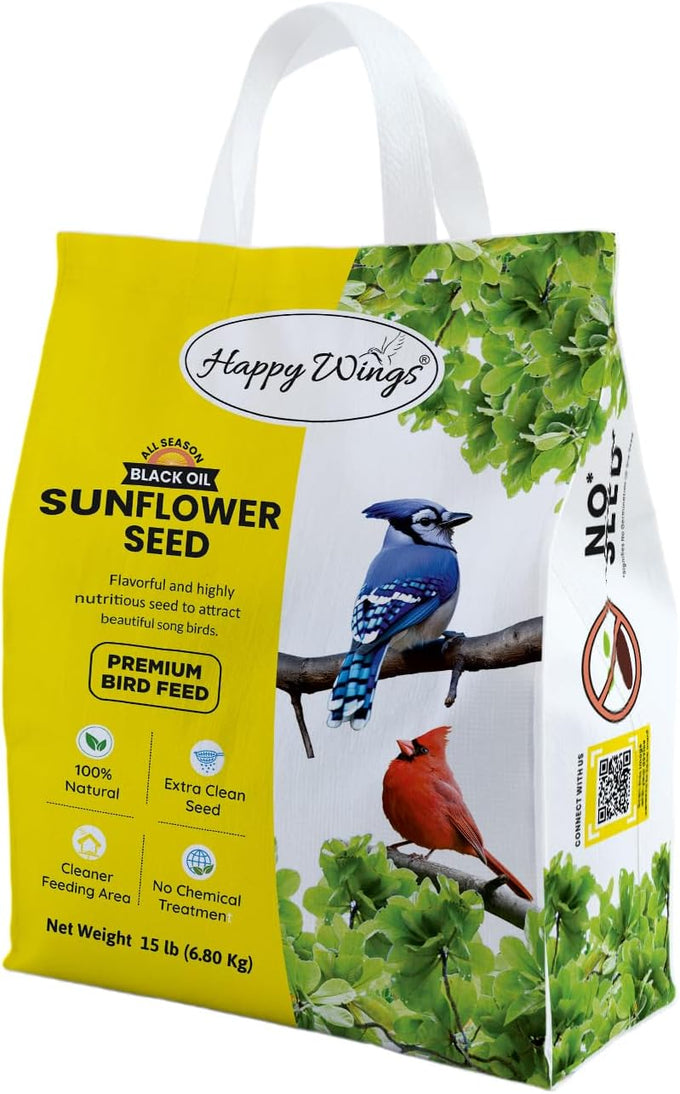 Black Oil Sunflower Seeds, 15 Pounds, Wild Bird Food, No Grow Seed, Attracts Songbirds