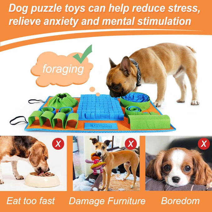Vivifying snuffle mat for small and medium dogs, felt interactive dog puzzle toy with 8 hiding places, enrichment feeding game
