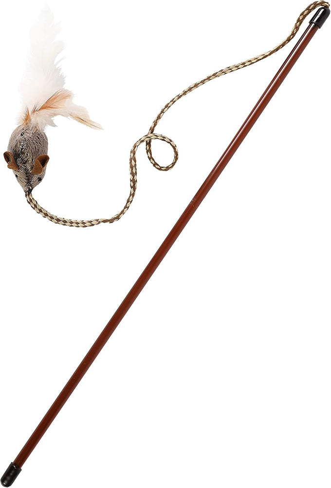 OurPets Teathered & Feathered Play Wand Cat Toy for All Breed Sizes with Real Bird Chirping Sound and Cosmic Catnip