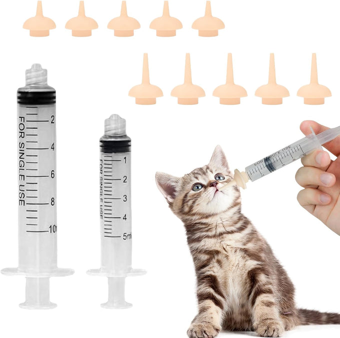 pet feeding syringe with silicone nipple 5ml and 10ml syringes for newborn kittens puppies and small animals