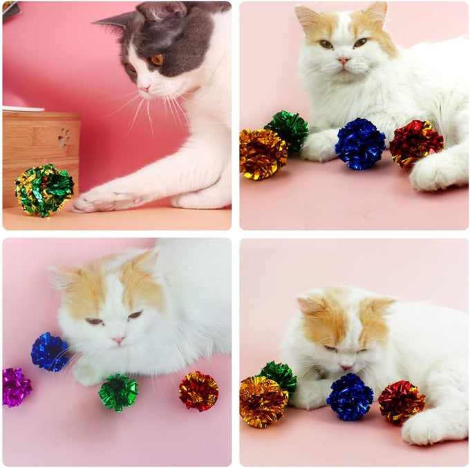 pet show 20 pcs cat crinkle toy ball 2.5inch mylar cat pounce chase toys colorful paper