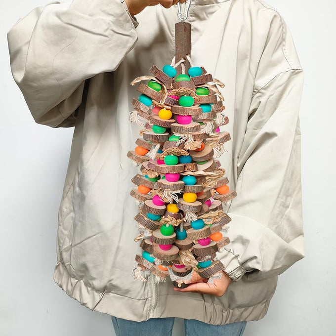 18inch multicolored wooden blocks parrot cage bite toy for macaws conures african greys