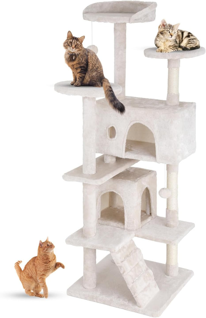 FDW 54 Inch Dark Gray Cat Tree Tower with Sisal Scratching Posts and Condos for Kittens and Adult Cats