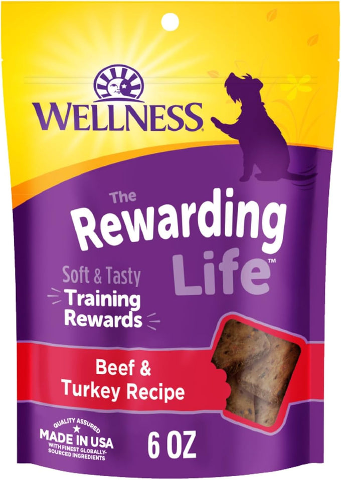 Wellness Rewarding Life Soft Dog Training Treats, Grain Free, Natural, Beef and Turkey Recipe, 6 oz Bag for Dogs