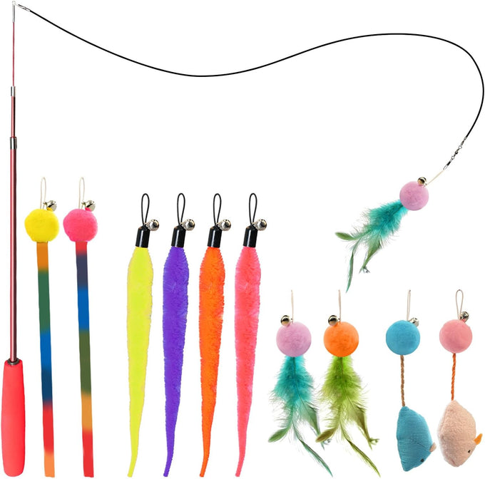 cat toys for indoor cats, 13 pack interactive cat wand toy set with feather toys and teasers for exercise and playtime
