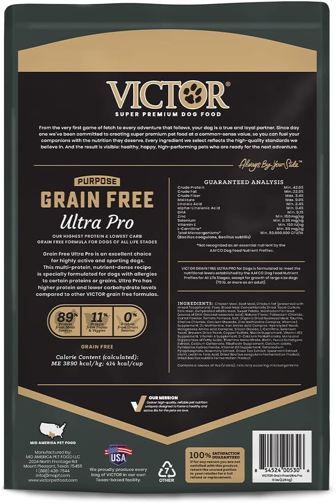 VICTOR Grain-Free High-Protein Dog Food, 42% Protein, 5 lb