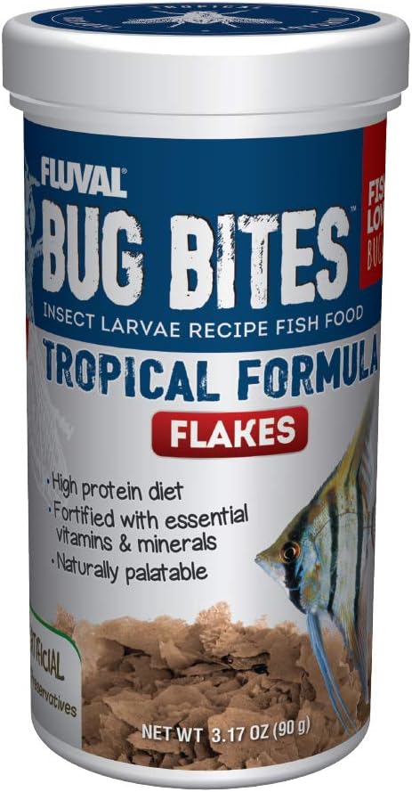 Fluval Bug Bites Tropical Fish Food, 3.17 oz, A7332, Brown Flakes for Small to Medium Sized Fish