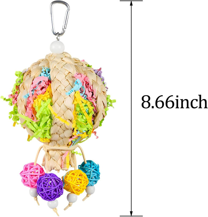 hand-woven natural rattan hot air balloon bird toy for small to medium parrots
