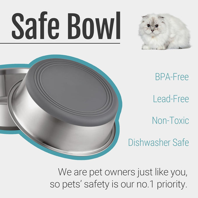 pegyy11 nonslip stainless steel dog and cat bowls, 2 us cups, 2 count, dishwasher safe