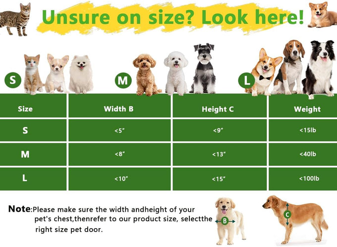 Large dog door for wood & PVC doors & walls, 10 1/8" x 15 3/4" flap opening, easy install, strong magnetic auto-close & sliding lock