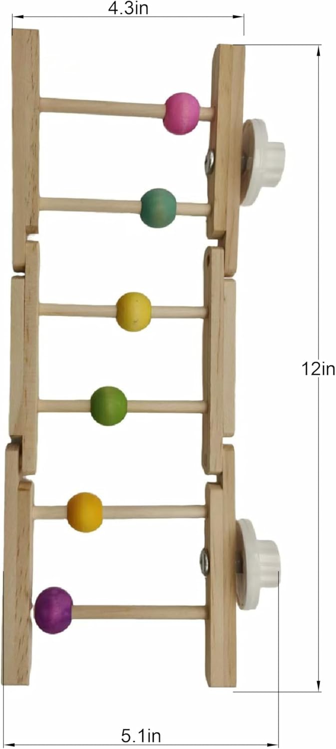 12-inch foldable hardwood parrot climbing bridge with colorful beads, 2 pack tri-section cage accessories for small birds