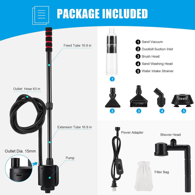 20w 110v 320gph electric aquarium gravel cleaner, vacuum, water changer and sand washer set with adjustable tube