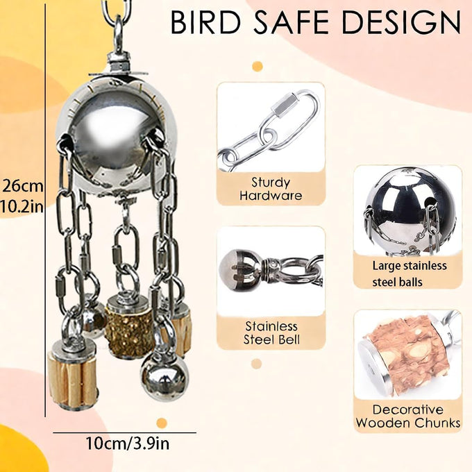 Large 304 Stainless Steel Bird Toy for Parrots, African Greys, Budgies, Lovebirds, Cockatiels, Cockatoo