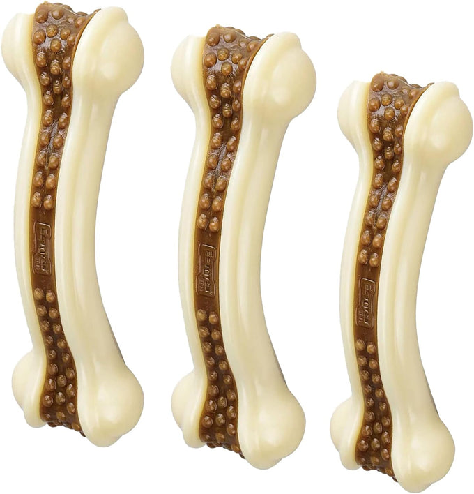 Nylon dog chew toys, 2 pack, beef flavor, indestructible, teething, bone shape, large, medium, small puppies