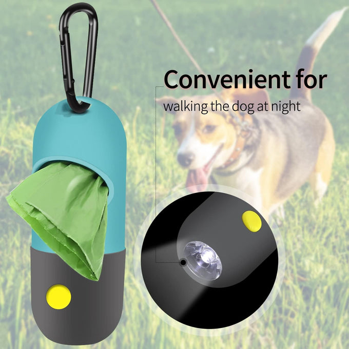 Eliamo 2-Pack Dog Poop Bag Dispenser with LED Flashlight and Carabiner Clip, Blue, Leash Holder for Night Walking