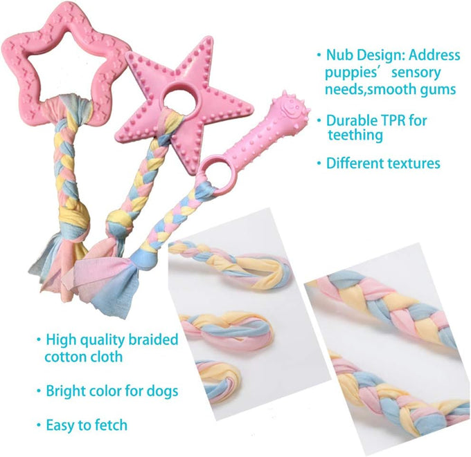 volacopets pink puppy toys for small dogs 5-pack teething chew toys boredom