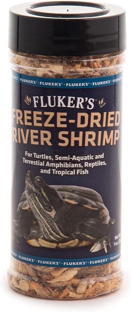 Fluker's 1 oz freeze-dried river shrimp for lizards, reptiles, birds, fish, and hedgehogs, a nutrient-packed treat