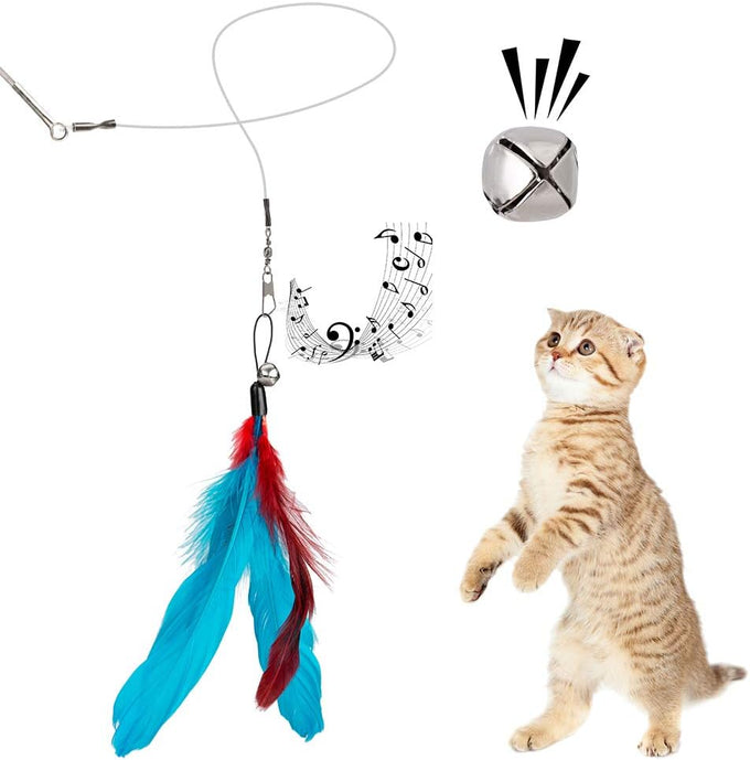 Jiaron 2PCS Retractable Cat Wand with 10PCS Bell Refill Teasers for Kitten Exercise