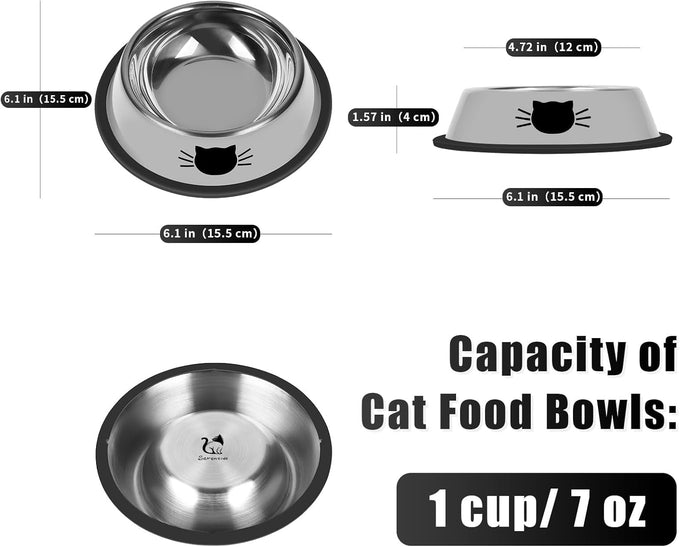 Serentive stainless steel 2-pc non-slip cat food bowls with 7 oz capacity