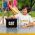 cat construction toys store n go playset tin travel case transforms into multi-level worksite, includes 2 little machines vehicles & 10+ accessories, portable stem toy for kids ages 3+