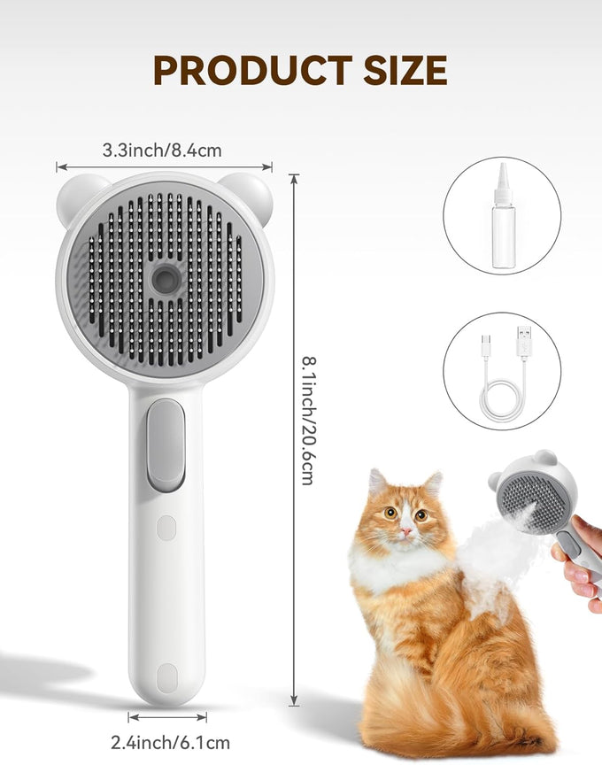 Cat Steam Brush with Release Button, Dual Speed Spray, USB Rechargeable Grooming Supplies for Indoor Cats