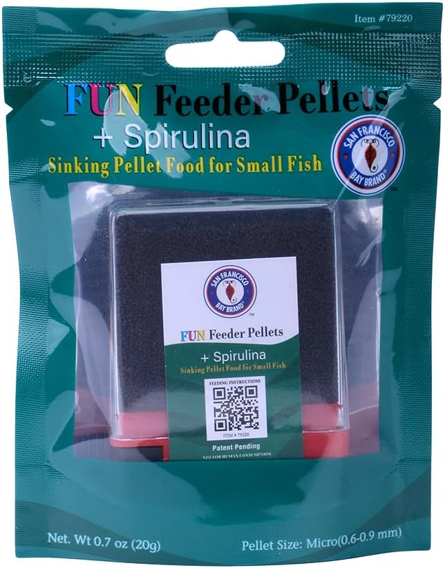 San Francisco Bay Brand Fish Food Pellets with Spirulina for Tropical and Saltwater Fish, 20g, 0.6-0.9mm Micro Pellets, High-Protein Formula